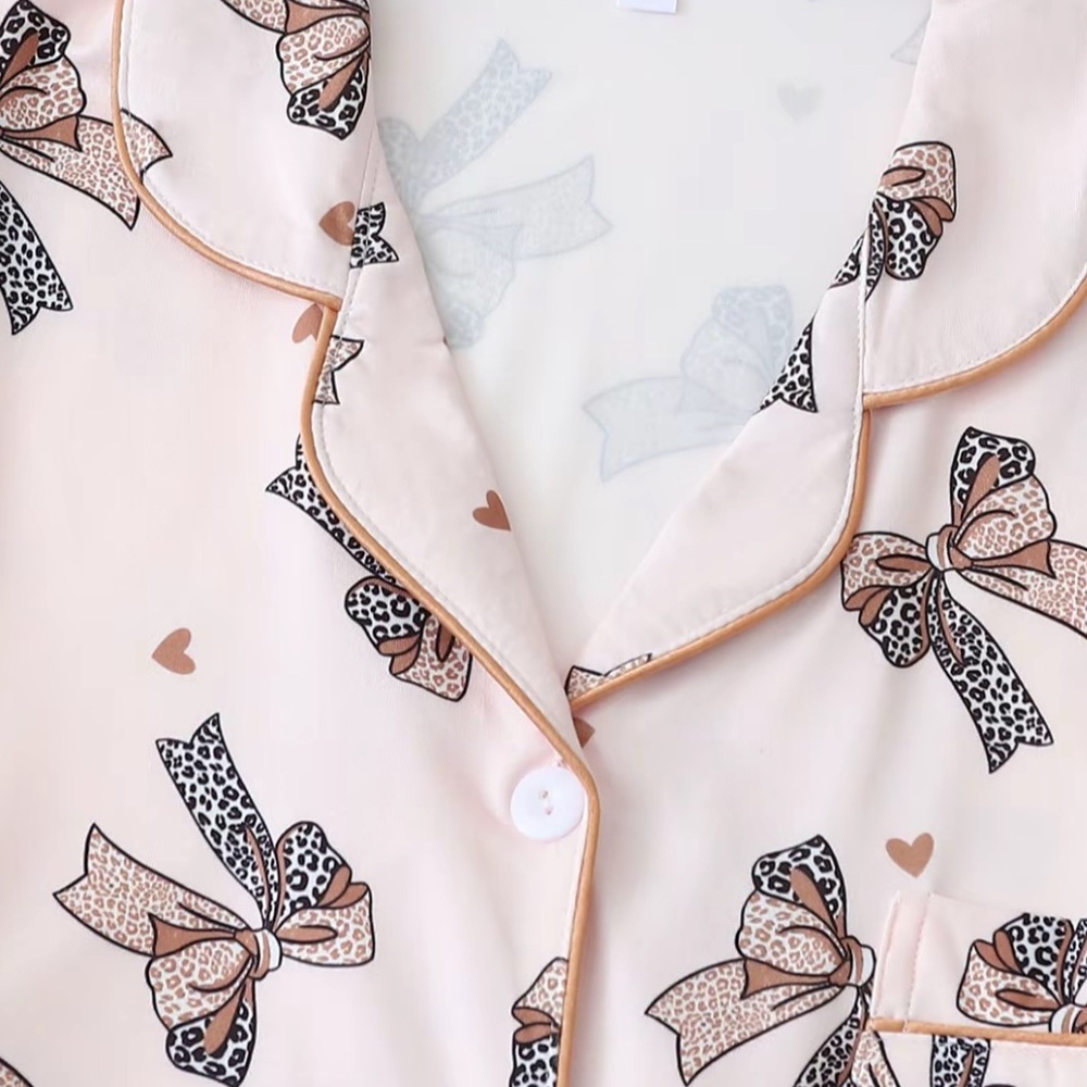 Comfy Bow print Loungewear Pajama Set New Boutique Soft Stretchy Comfy - Picture 2 of 8